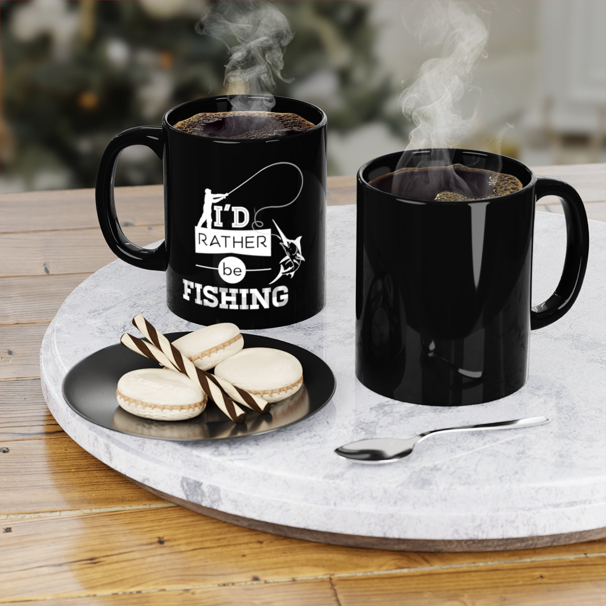 I'D Rather Be Fishing - Black Coffee Mug, 11oz-3