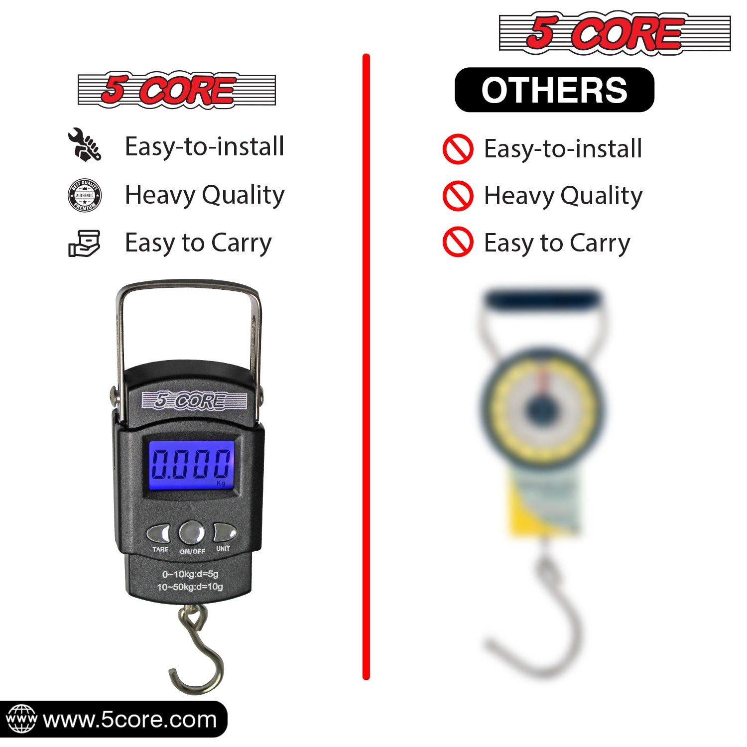 5Core Digital Fishing Scale 110lb/50kg Hanging Luggage Weighing Scales w Measuring Tape-1